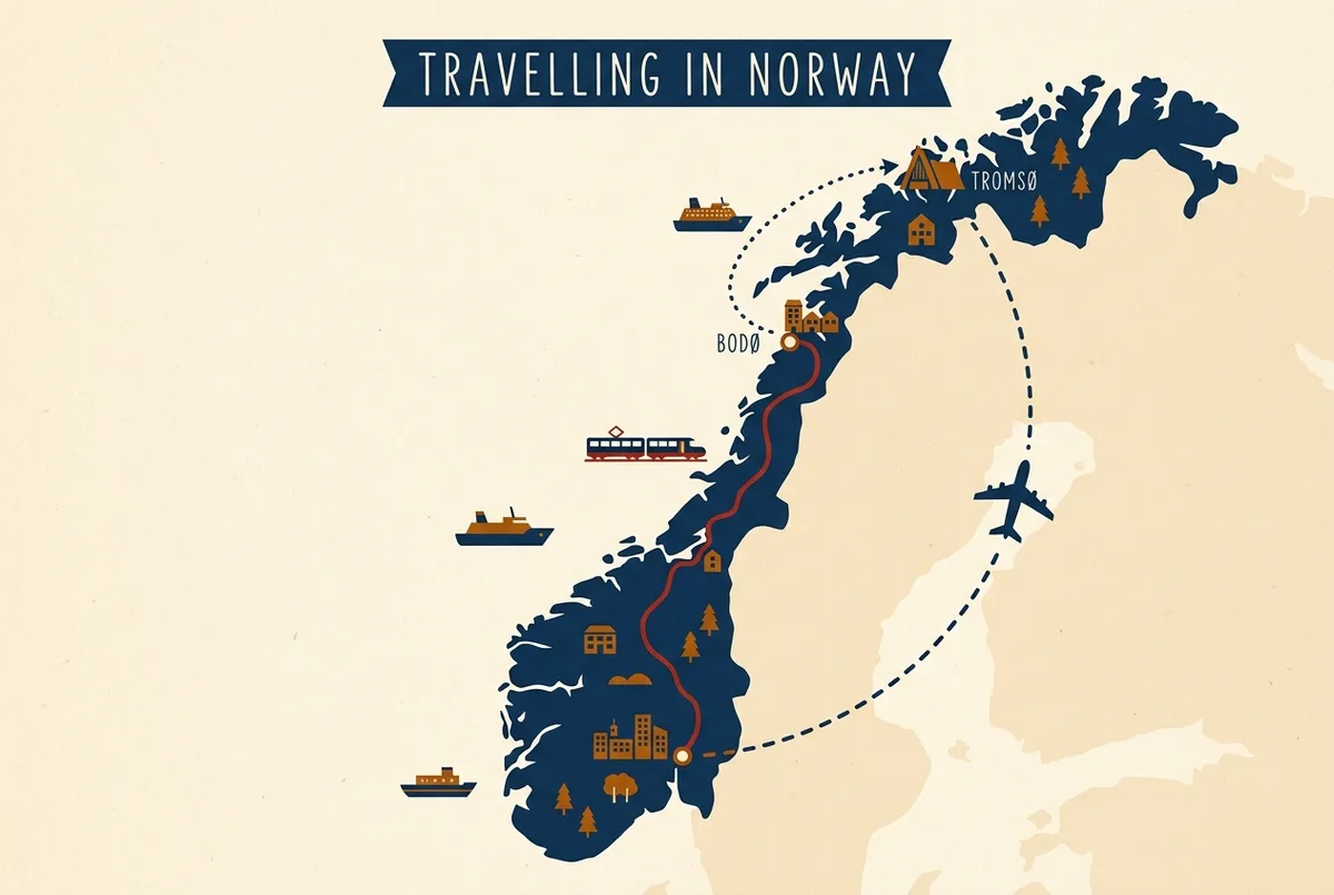 illustrated map of Tromso highlights for Cómo Llegar a Tromso para Ver la Aurora Boreal, viaje a tromso auroras boreales
