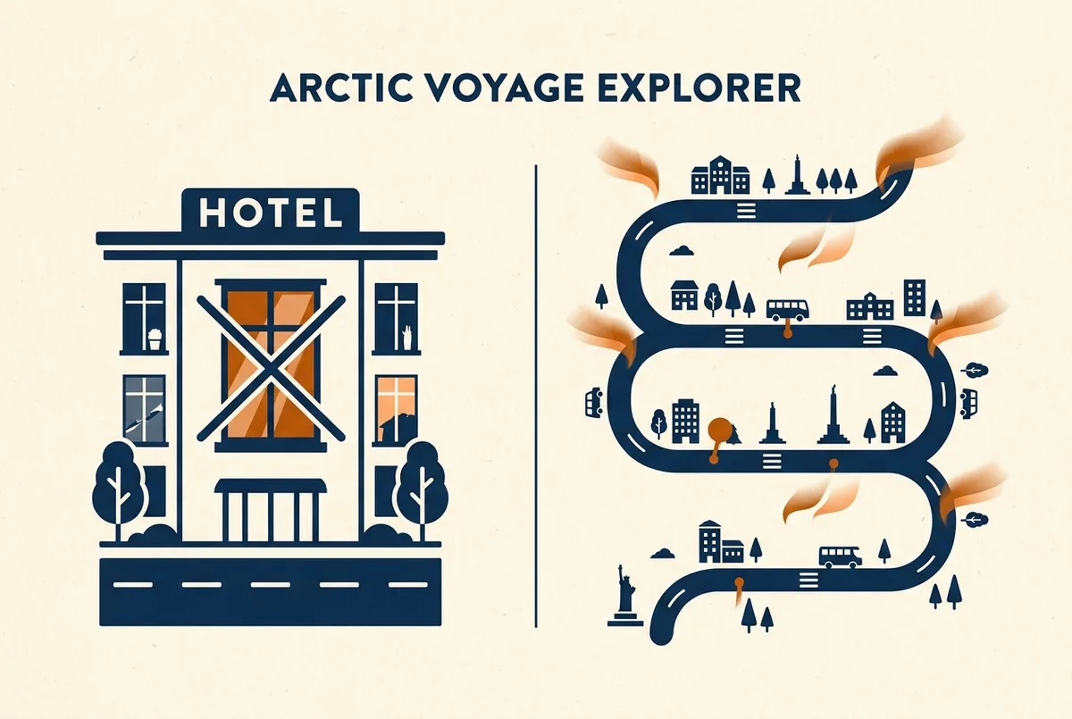 Tableau comparatif stylise des huit excursions aurore boreale de Tromso sur le prix, la duree et le format, chasse active contre observation depuis un site fixe, etiquettes generiques sans chiffres precis, scene excursion aurore boreale tromso comparatif