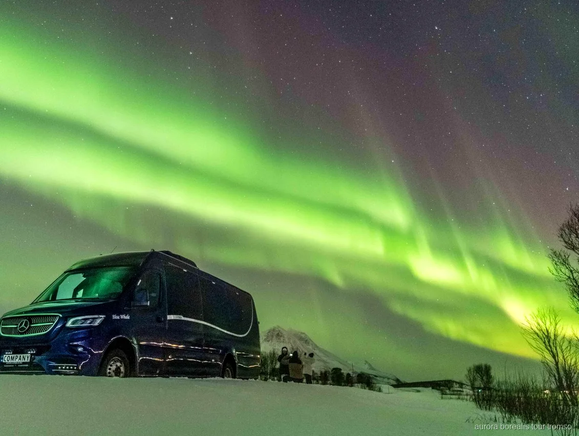 Participants amb vestits tèrmics esperant l'aurora boreal a prop de Tromsø