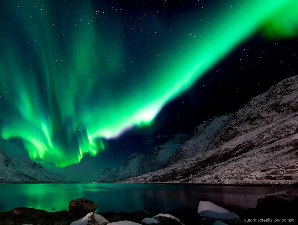 Guide serverer varme drikke og hjemmebagt kage på Tromsøs nordlys minibustur